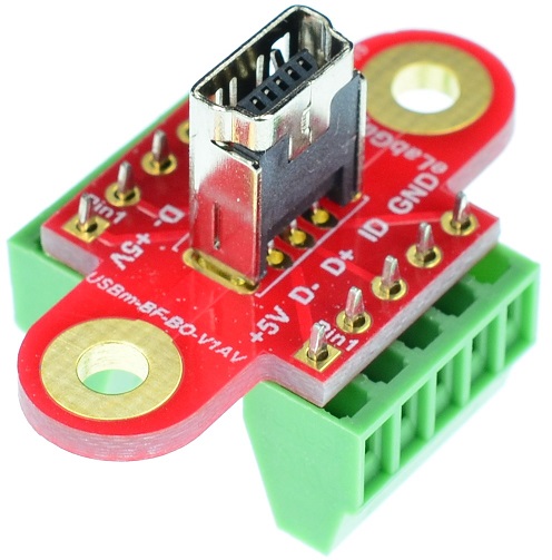 mini USB Type B Female Connector Breakout Board Vertical